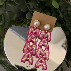 NWOT| Mama Pink and Gold Beaded Earrings